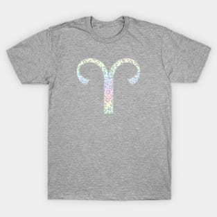 Aries Zodiac Horoscope Symbol in Pastel Rainbow Leopard Print T-Shirt